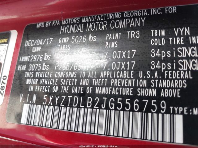 2018 HYUNDAI SANTA FE SPORT 5XYZTDLB2JG556759 Photo 8