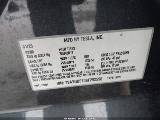2025 TESLA MODEL Y 7SAYGDEE0SF292590 Photo 8
