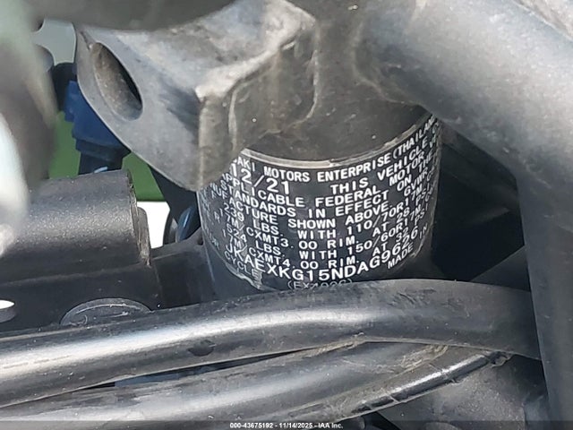 2022 Kawasaki Ex400 მანქანა იყიდება აუქციონზე, vin: JKAEXKG15NDAG9626, აუქციონის ნომერი: 43675192