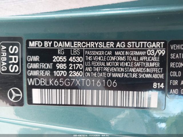 1999 MERCEDES-BENZ CLK 320 WDBLK65G7XT016106 Photo 8