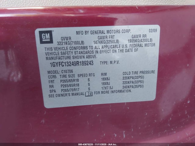 2009 CADILLAC ESCALADE 1GYFC13249R189243 Photo 8