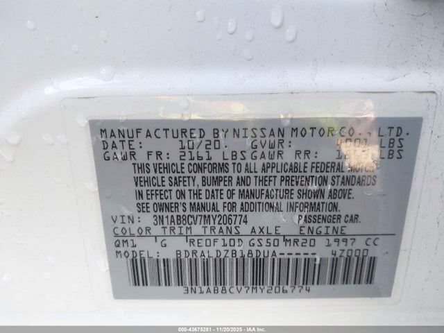 3N1AB8CV7MY206774 Nissan Sentra Sv Xtronic Cvt