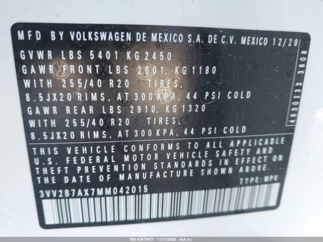 2021 VOLKSWAGEN TIGUAN 3VV2B7AX7MM042015 Photo 8