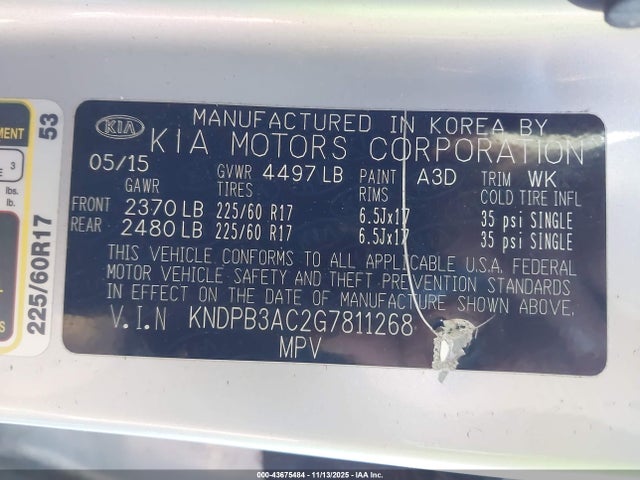 Продажа на аукционе авто 2016 Kia Sportage Lx, vin: KNDPB3AC2G7811268, номер лота: 43675484