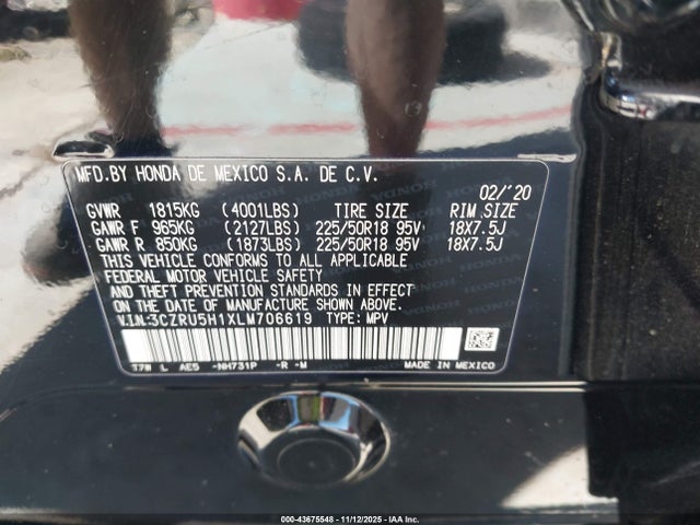 Продаж на аукціоні авто 2020 Honda Hr-v 2wd Sport, vin: 3CZRU5H1XLM706619, номер лоту: 43675548