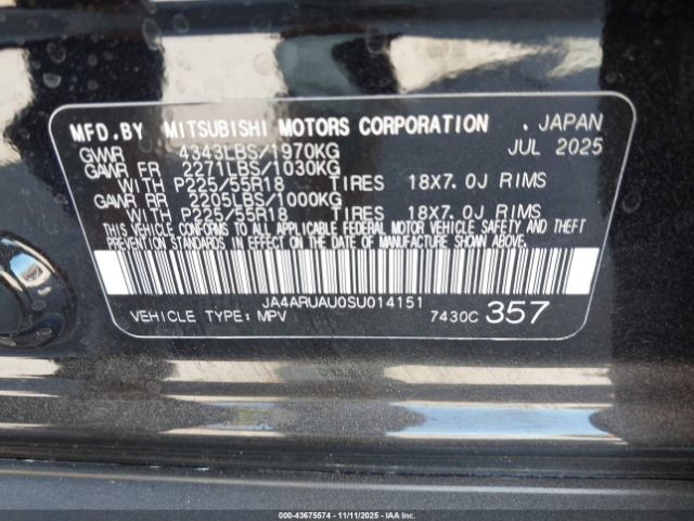 2025 MITSUBISHI OUTLANDER SPORT JA4ARUAU0SU014151 Photo 8