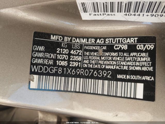 2009 MERCEDES-BENZ C 300 WDDGF81X69R076392 Photo 8