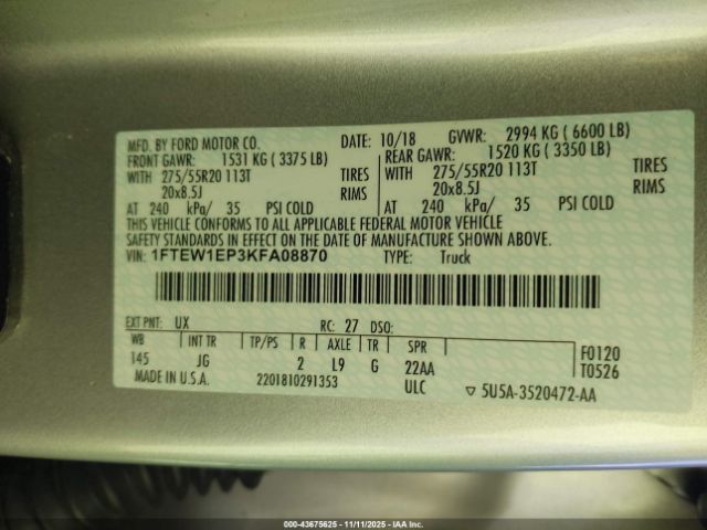 2019 FORD F-150 1FTEW1EP3KFA08870 Photo 8