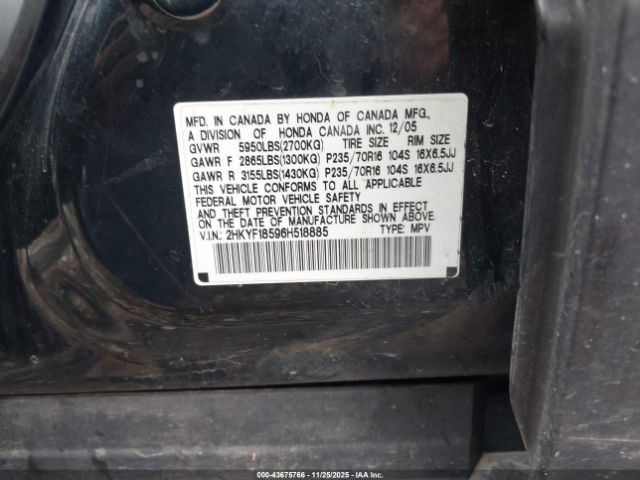 2006 HONDA PILOT 2HKYF18596H518885 Photo 8