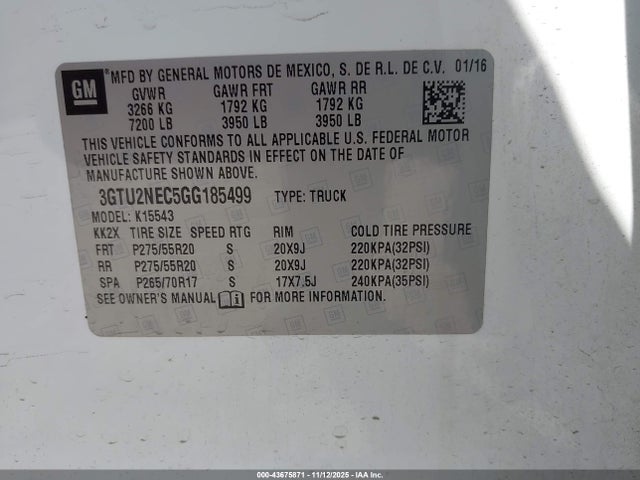 3GTU2NEC5GG185499 GMC Sierra 1500 Slt
