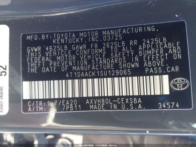 2025 TOYOTA CAMRY 4T1DAACK1SU129065 Photo 8