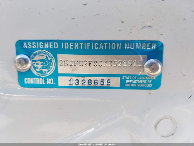 Honda k20c2 2019 2HGFC2F80KH521911 Image 9