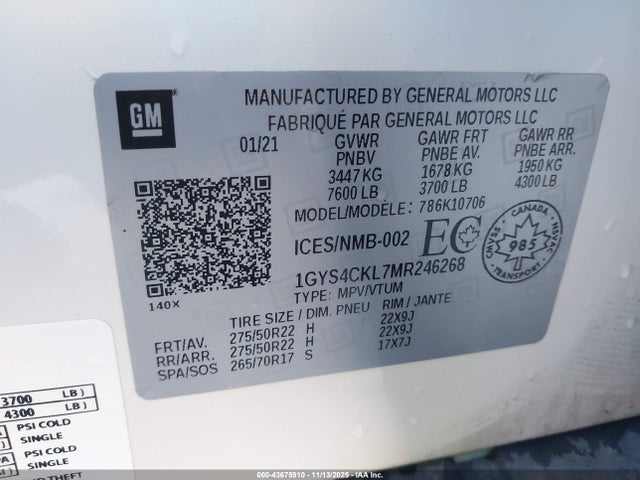 Продаж на аукціоні авто 2021 Cadillac Escalade 4wd Premium Luxury, vin: 1GYS4CKL7MR246268, номер лоту: 43675910