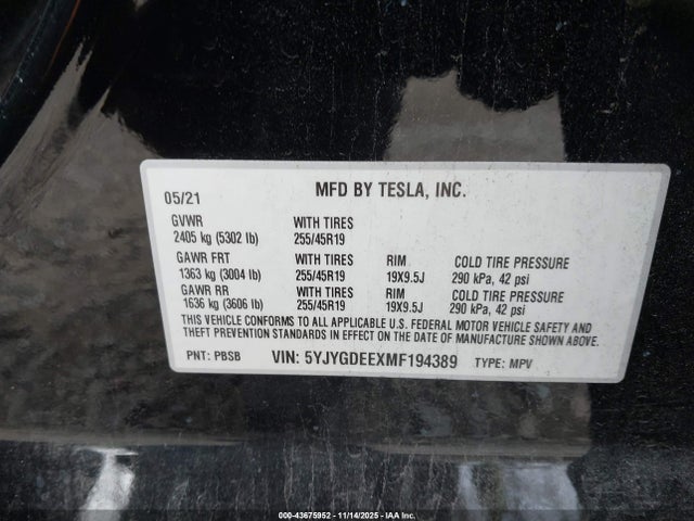 2021 TESLA MODEL Y 5YJYGDEEXMF194389 Photo 8