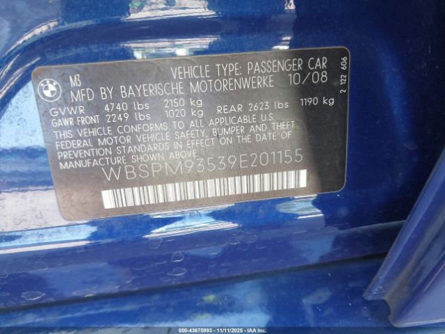2009 BMW M3 WBSPM93539E201155 Photo 8