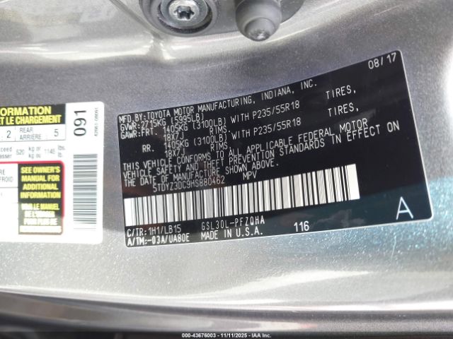 2017 TOYOTA SIENNA 5TDYZ3DC9HS880462 Photo 8