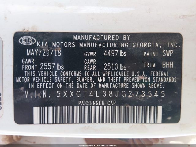 2018 KIA OPTIMA 5XXGT4L38JG273545 Photo 8