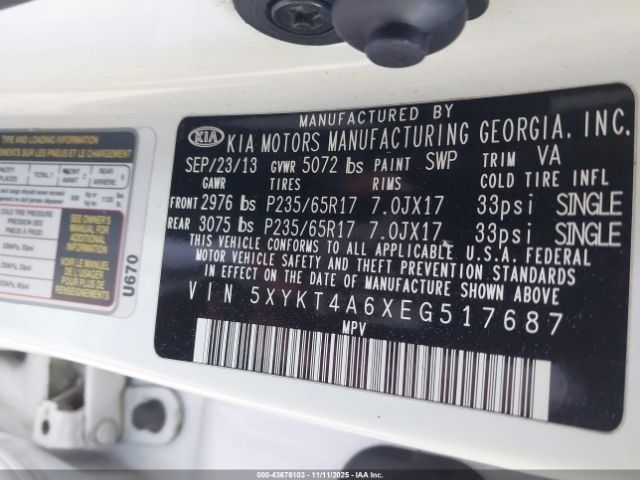 2014 KIA SORENTO 5XYKT4A6XEG517687 Photo 8