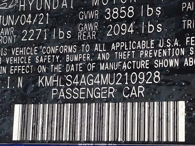 KMHLS4AG4MU210928 Hyundai ELANTRA SEL