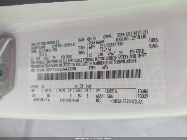 2016 FORD ESCAPE 1FMCU0F70GUA42298 Photo 8