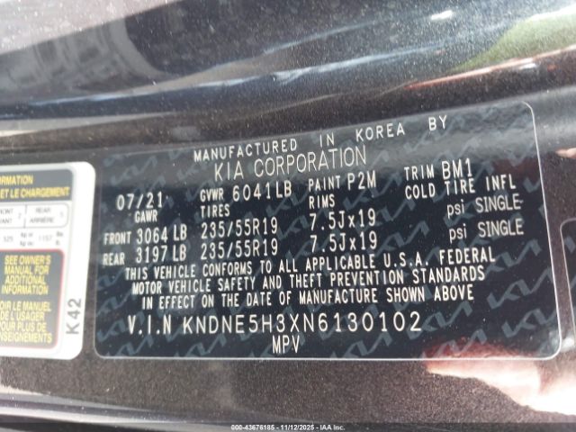 2022 KIA CARNIVAL MPV KNDNE5H3XN6130102 Photo 8