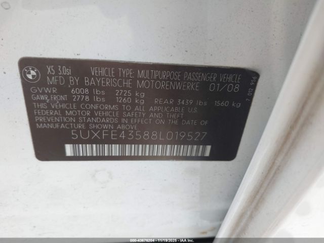 2008 BMW X5 5UXFE43588L019527 Photo 8