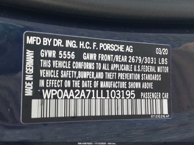 2020 PORSCHE PANAMERA WP0AA2A71LL103195 Photo 8