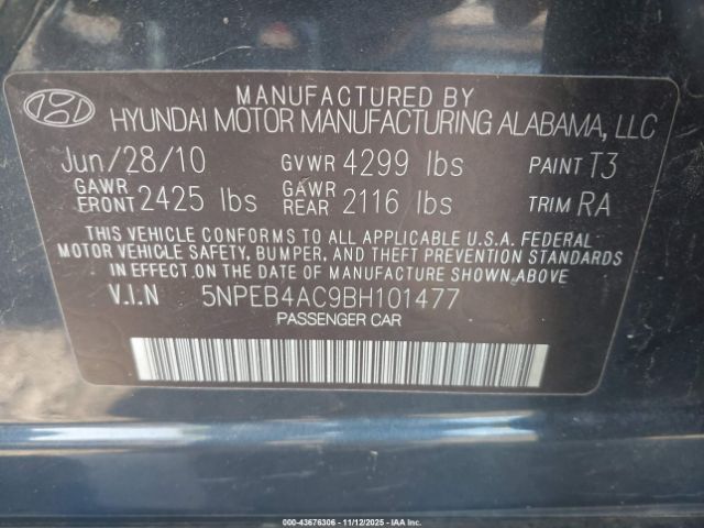 2011 HYUNDAI SONATA 5NPEB4AC9BH101477 Photo 8
