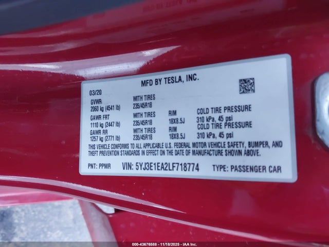2020 TESLA MODEL 3 5YJ3E1EA2LF718774 Photo 8