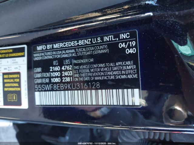 2019 MERCEDES-BENZ C 300 55SWF8EB9KU316128 Photo 8