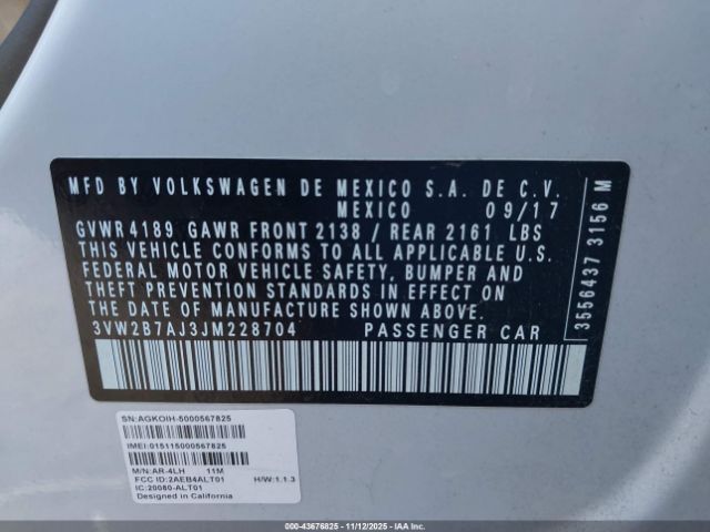 2018 VOLKSWAGEN JETTA 3VW2B7AJ3JM228704 Photo 8