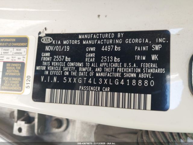 2020 KIA OPTIMA 5XXGT4L3XLG418880 Photo 8