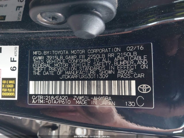 Toyota Prius Four 2016 JTDKARFUXG3011309 Image 9