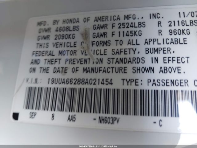 2008 ACURA TL 19UUA66288A021454 Photo 8