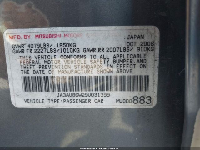 2009 MITSUBISHI LANCER JA3AU86W29U031399 Photo 8