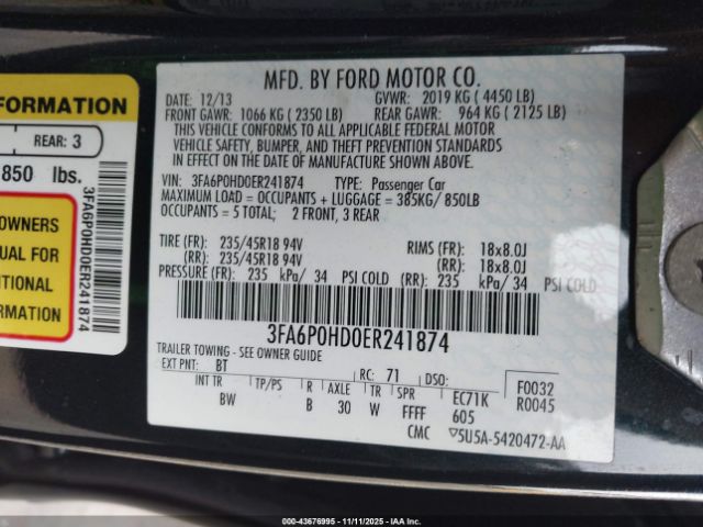 2014 FORD FUSION 3FA6P0HD0ER241874 Photo 8