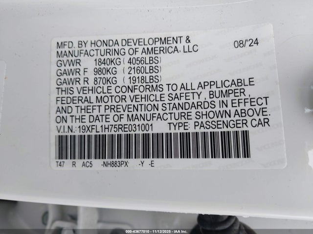 2024 HONDA CIVIC 19XFL1H75RE031001 Photo 8