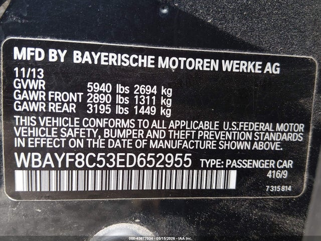 Aukcja sprzedaży 2014 Bmw Alpina B7 Xdrive, vin: WBAYF8C53ED652955, numer aukcji: 43677034