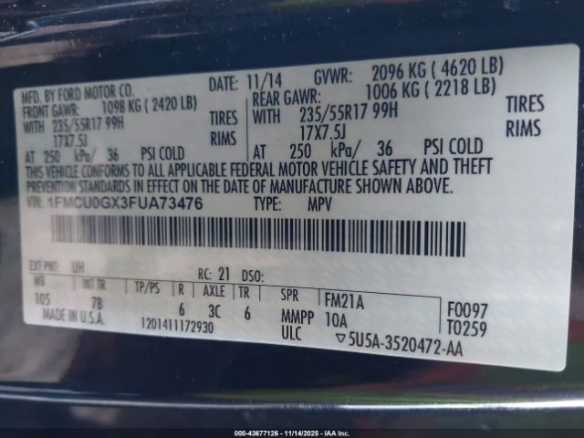 2015 FORD ESCAPE 1FMCU0GX3FUA73476 Photo 8