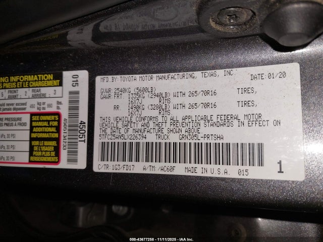 5TFCZ5AN5LX226394 Toyota Tacoma Double Cab/sr/sr5/trd Sport/trd Off Road/trd Pro