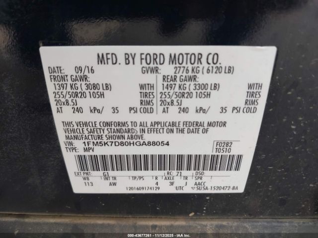 2017 FORD EXPLORER 1FM5K7D80HGA88054 Photo 8