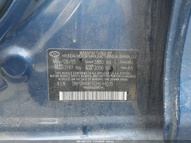 5NPDH4AE0GH694035 Hyundai ELANTRA SE