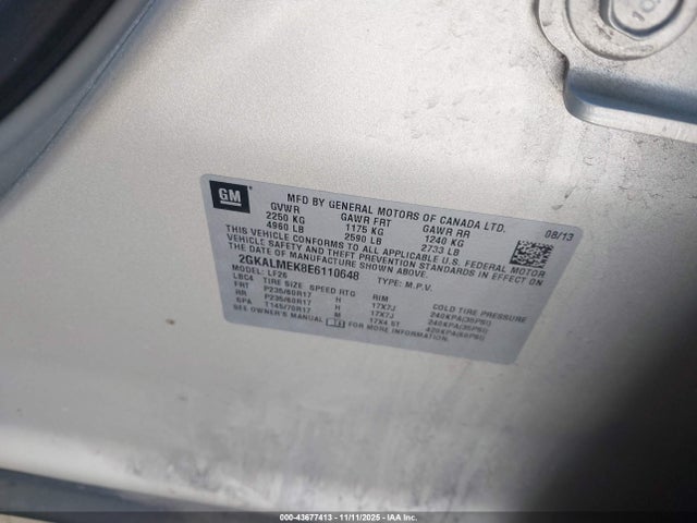 43677413 :رقم المزاد ، 2GKALMEK8E6110648 vin ، 2014 Gmc Terrain Sle-1 مزاد بيع