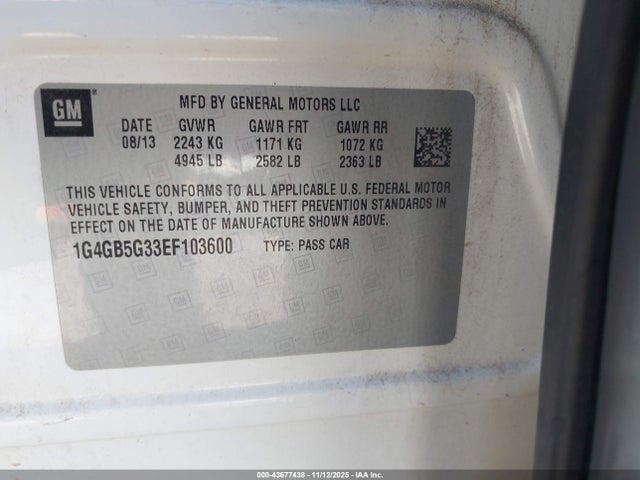 Продажа на аукционе авто 2014 Buick Lacrosse Leather Group, vin: 1G4GB5G33EF103600, номер лота: 43677438
