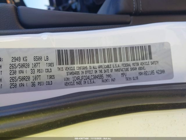 2020 JEEP GRAND CHEROKEE 1C4RJFCG4LC304595 Photo 8