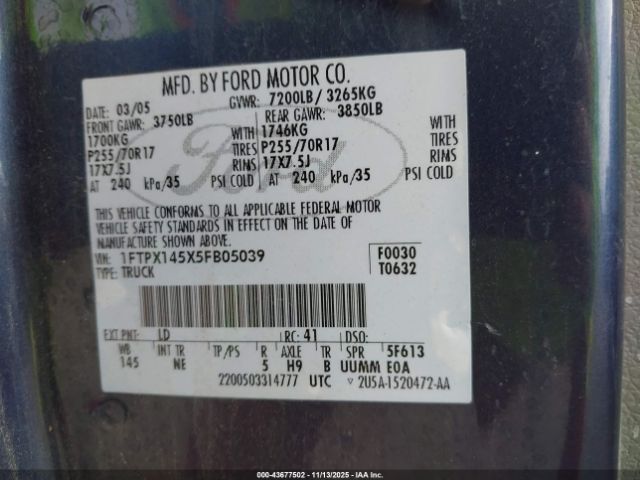 2005 FORD F-150 1FTPX145X5FB05039 Photo 8