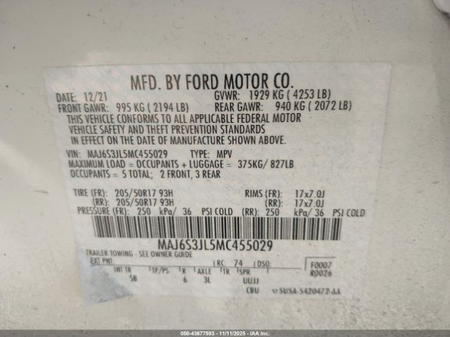 2021 FORD ECOSPORT MAJ6S3JL5MC455029 Photo 8