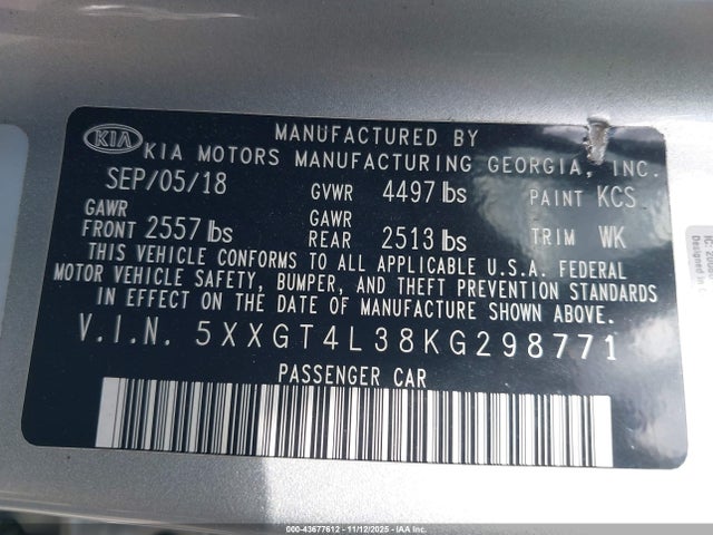 2019 KIA OPTIMA 5XXGT4L38KG298771 Photo 8