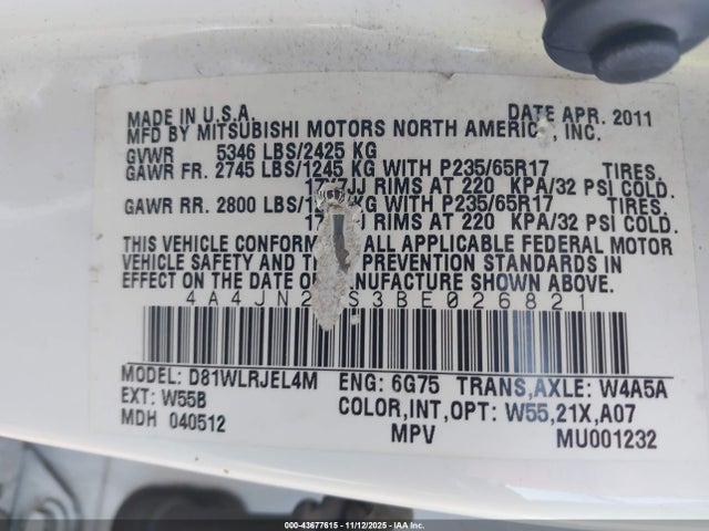 2011 MITSUBISHI ENDEAVOR 4A4JN2AS3BE026821 Photo 8