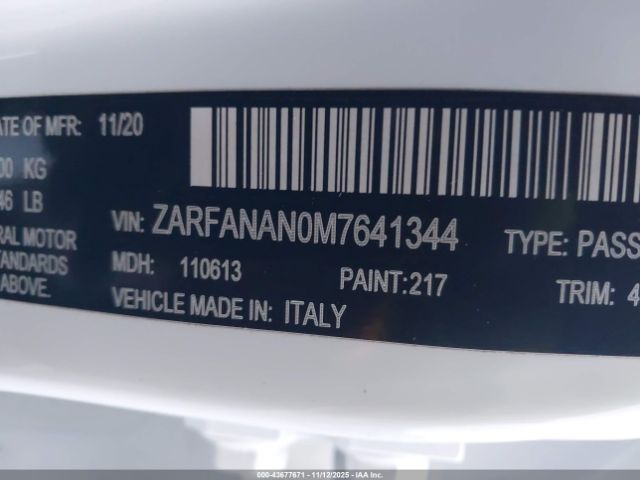 2021 ALFA ROMEO GIULIA ZARFANAN0M7641344 Photo 8